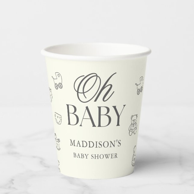Minimal Hand Drawn Gender Neutral Baby Shower Paper Cups (Front)
