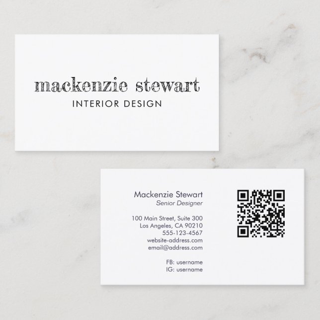 Minimal Hand Drawn Lettering Professional QR Code Business Card (Front/Back)
