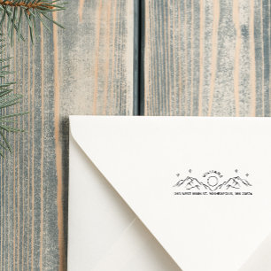 Minimal Hand-drawn Mountain Family Return Address Self-inking Stamp