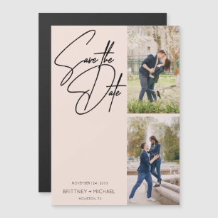 Minimal Hand Lettered Photo Collage Blush Pink Magnetic Invitation