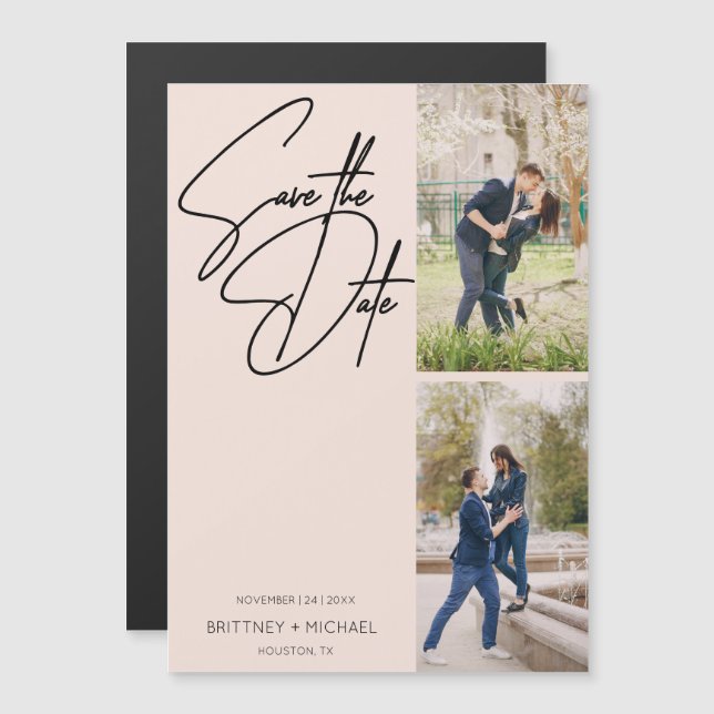 Minimal Hand Lettered Photo Collage Blush Pink Magnetic Invitation (Front/Back)