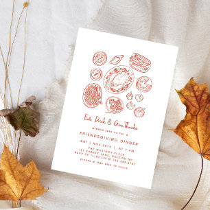 Minimal Handdrawn Friendsgiving Dinner Fall Invitation