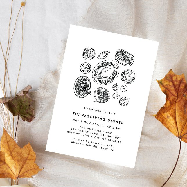 Minimal Handdrawn Thanksgiving Dinner Fall Invitat Invitation (Creator Uploaded)