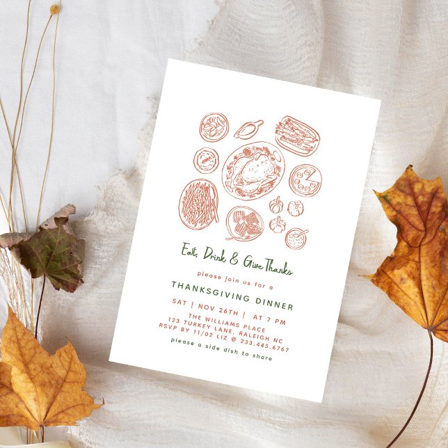 Minimal Handdrawn Thanksgiving Dinner Fall Invitation (Creator Uploaded)