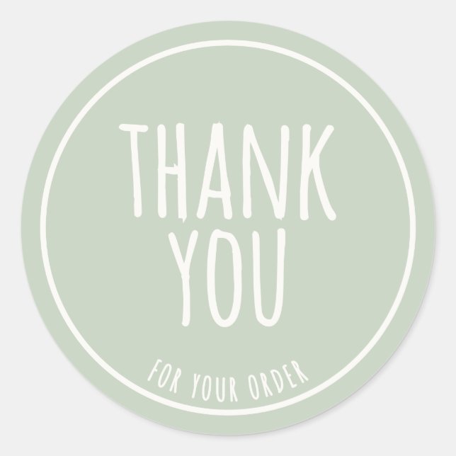 Minimal Handmade Feel Sage Green Thank You Classic Round Sticker (Front)