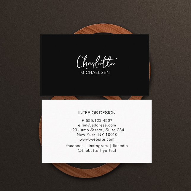 Minimal, Handwriting, Black Business Card (Creator Uploaded)