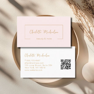 Minimal Handwriting Pink QR Code Business Card