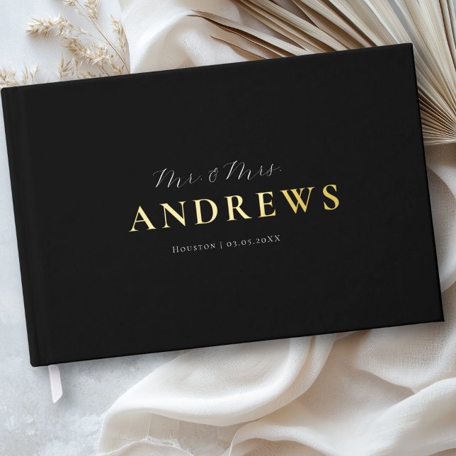 Minimal, Handwriting Script, Gold-Foil, Black Guest Book (Minimal, Handwriting Script, Gold-Foil, Black Foil Guest Book)