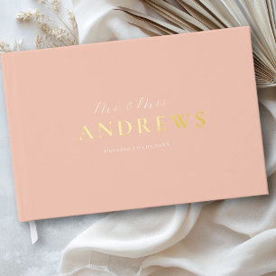 Minimal, Handwriting Script, Gold-Foil, Peach Guest Book