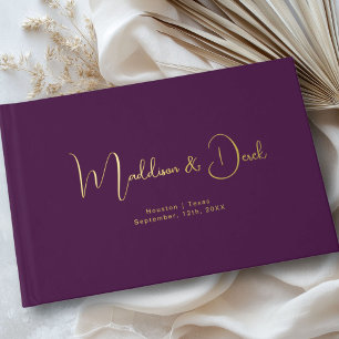 Minimal, Handwriting Script, Gold-Foil, Violet Guest Book