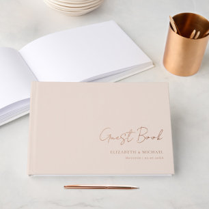 Minimal, Handwriting Script, Rose-Gold-Foil, Beige Guest Book