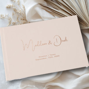 Minimal, Handwriting Script, Rose-Gold-Foil, Beige Guest Book