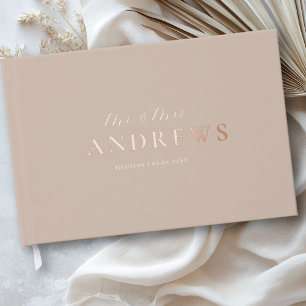 Minimal, Handwriting Script, Rose-Gold-Foil, Brown Guest Book