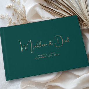Minimal, Handwriting Script, Rose-Gold-Foil, Teal Guest Book