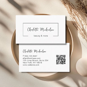 Minimal Handwriting White QR Code Business Card