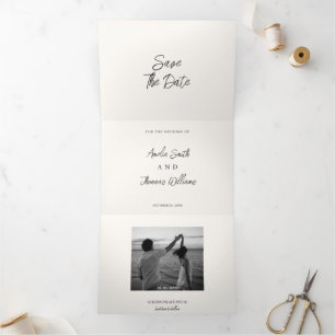 Minimal Handwritten All-in-One Save the Date Tri-Fold Invitation