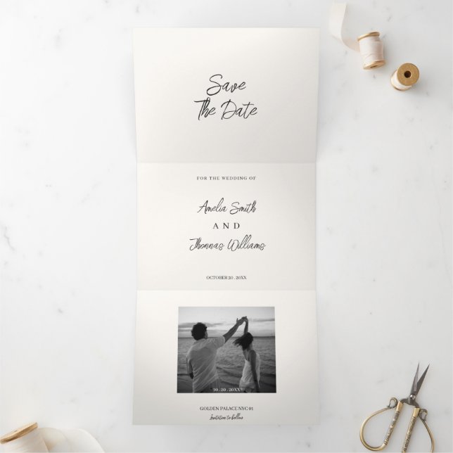 Minimal Handwritten All-in-One Save the Date Tri-Fold Invitation (Inside)