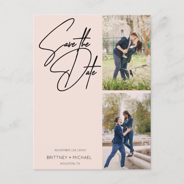 Minimal Handwritten Photo Collage Blush Pink Postcard (Front)