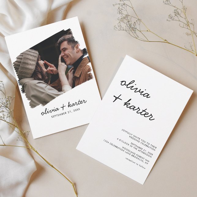 Minimal Handwritten Script Brushed Photo Wedding Invitation (Creator Uploaded)