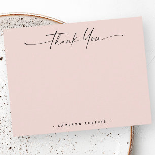 Minimal handwritten script light pink thank you card