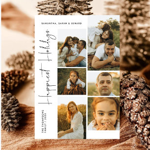 Minimal Happiest Holidays Script Family 6 Photos Holiday Card