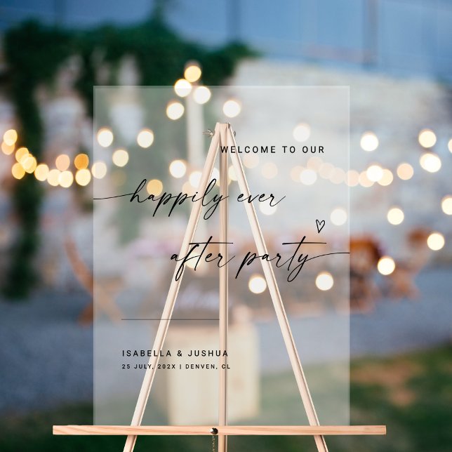 Minimal Happily Ever After Party Wedding Welcome Acrylic Sign (Creator Uploaded)