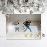 Minimal Happy Hanukkah Holiday Photo Gold Foil<br><div class="desc">Real gold foil is here; choose from gold,  rose gold or silver foil for the graphic and editable text. Add a message or more photos to the back if desired.</div>