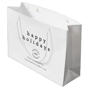 Minimal Happy Holidays Type Xmas Custom Logo Large Gift Bag