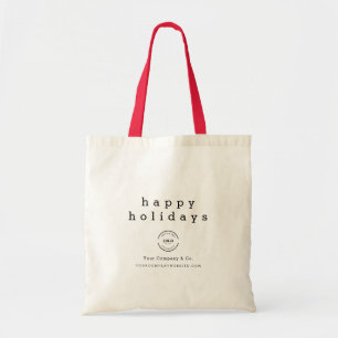 Minimal Happy Holidays Type Xmas Custom Logo Tote Bag