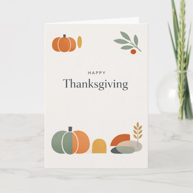Minimal Happy Thanksgiving Geometric Pumpkin Card (Front)