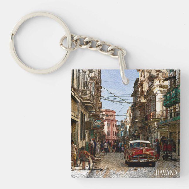 Minimal  Havana Cuba Vintage Retro City Key Ring (Front)