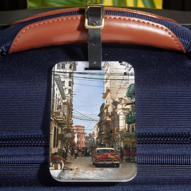 Minimal  Havana Cuba Vintage Retro City Luggage Tag (Front Insitu 2)