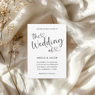 Minimal Heart Black & White Calligraphy Wedding Invitation