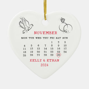 Minimal Heart Calendar Fall Wedding 2024 Ceramic Tree Decoration