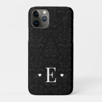 Minimal Heart Chic Initial Monogram Black Damask