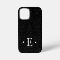Minimal Heart Chic Initial Monogram Black Damask