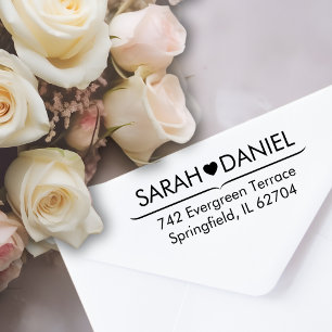 Minimal Heart Line Custom Name & Address Wedding  Self-inking Stamp