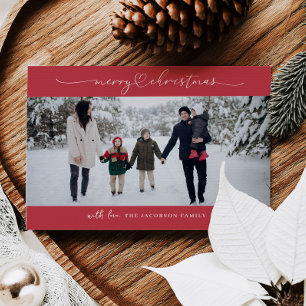 Minimal Heart Script Photo Grid Christmas Card