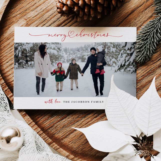 Minimal Heart Script Photo Grid Christmas Card  (Creator Uploaded)