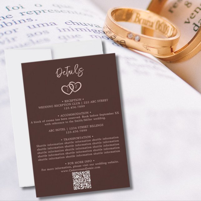 Minimal Hearts QR Code Wedding Details Enclosure Card (Minimal Hearts QR Code Wedding Details Enclosure Note Card)