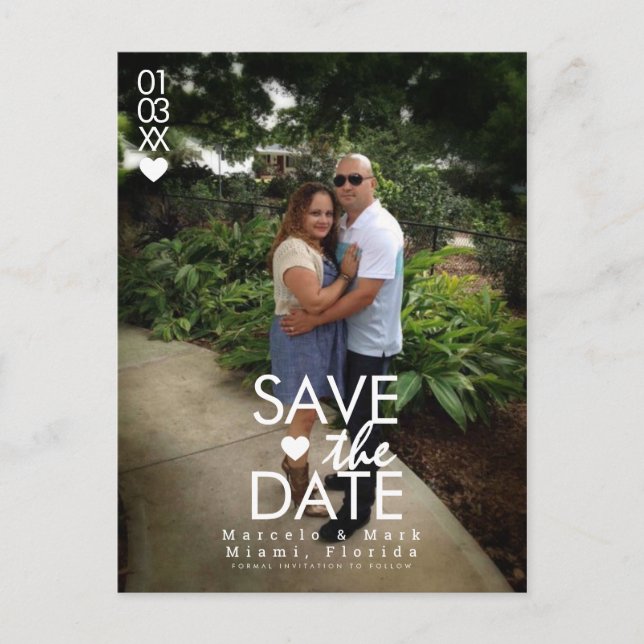 Minimal Hearts Save The Dates Photo Postcard (Front)