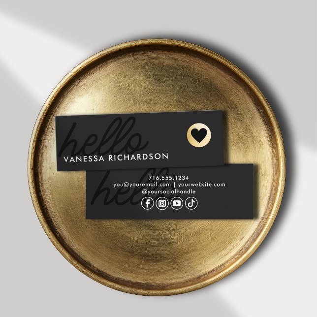 Minimal Hello Black Gold Simple Modern  Mini Business Card (Creator Uploaded)