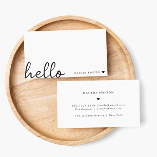Minimal Hello   Modern Heart Clean Simple White Business Card