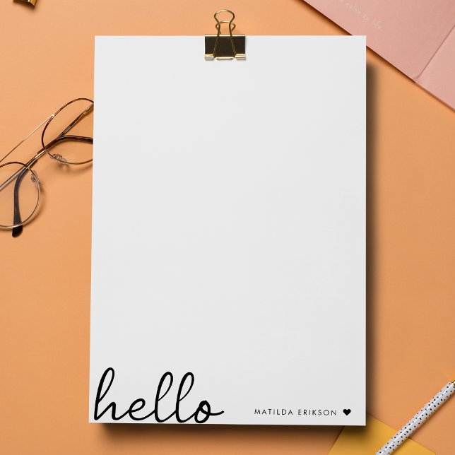 Minimal Hello | Modern Heart Clean Simple White Custom Letterhead (Creator Uploaded)