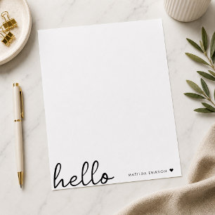 Minimal Hello Modern Heart Clean Simple White Custom Letterhead