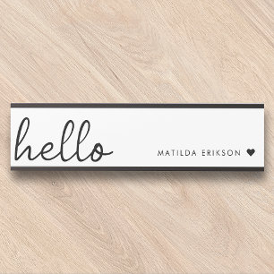Minimal Hello Modern Heart Clean Simple White Door Sign
