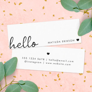 Minimal Hello   Modern Heart Clean Simple White Mini Business Card