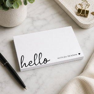Minimal Hello Name Personalised Sticky Pad Post-it Notes