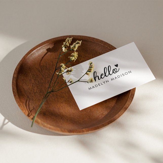 Minimal Hello Simple Modern Heart Clean White Business Card (Creator Uploaded)
