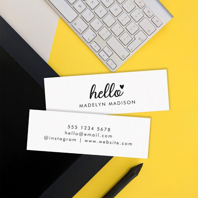 Minimal Hello Simple Modern Heart Clean White Mini Business Card (Creator Uploaded)